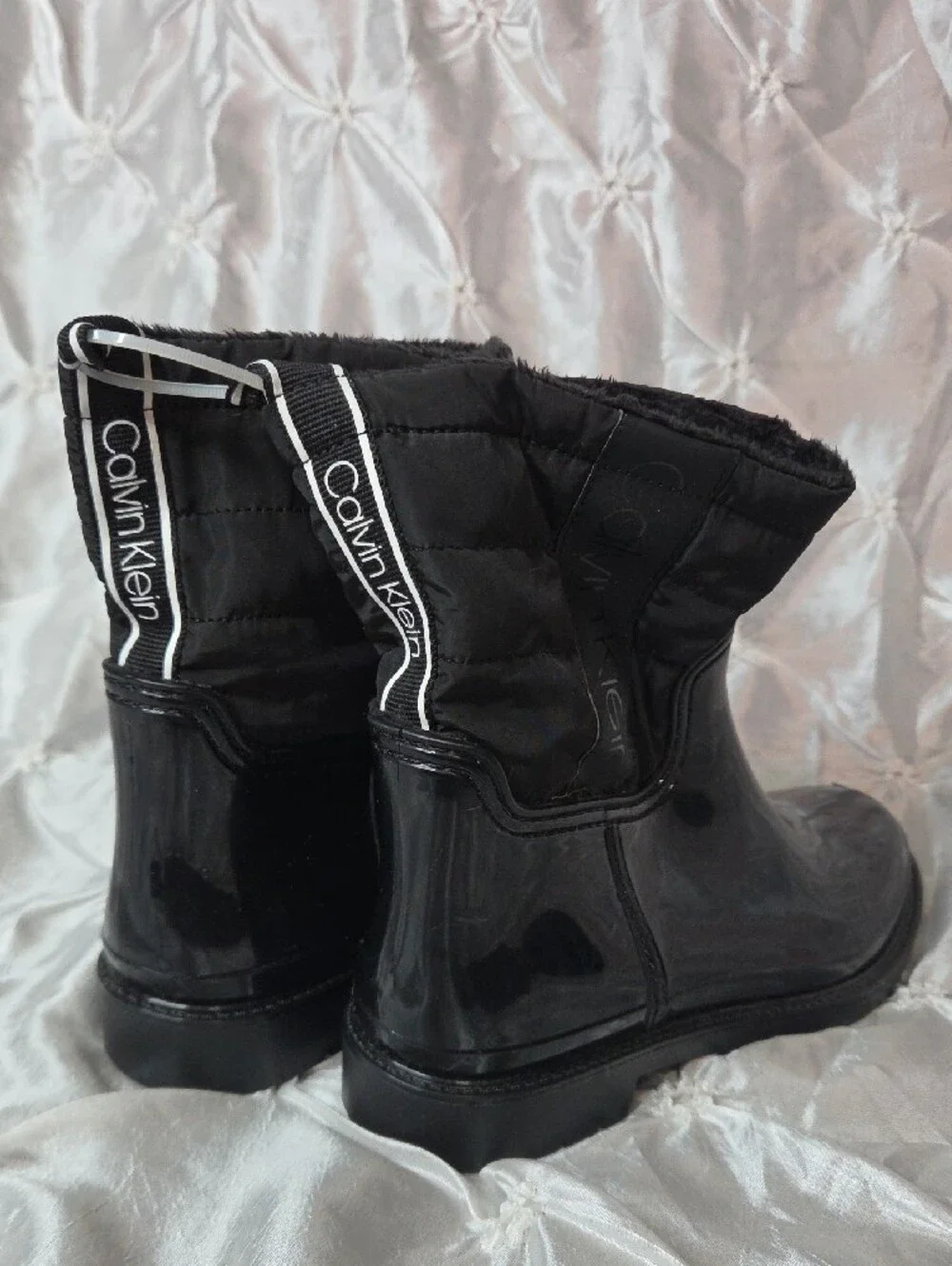 Calvin Klein Black Quilted Waterproof Ankle Rain Boots